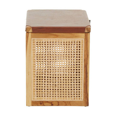 Kendari Natural Rattan and Antique Brown Leather Storage Box Side Table