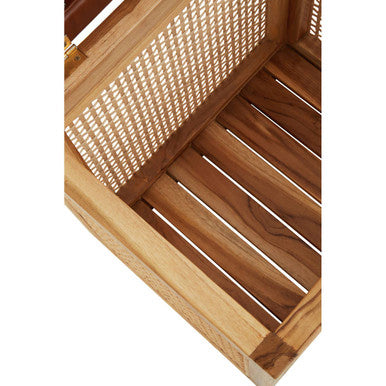 Kendari Natural Rattan and Antique Brown Leather Storage Box Side Table