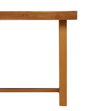 Natural Teak Wood Dining Table with Herringbone Top and Gold Finish Metal Frame | Kendari