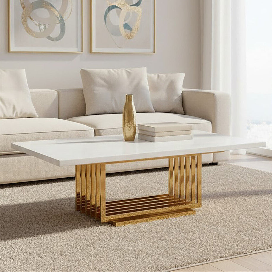 Moda Ivory Marble Effect Coffee Table with Gold Finish Base