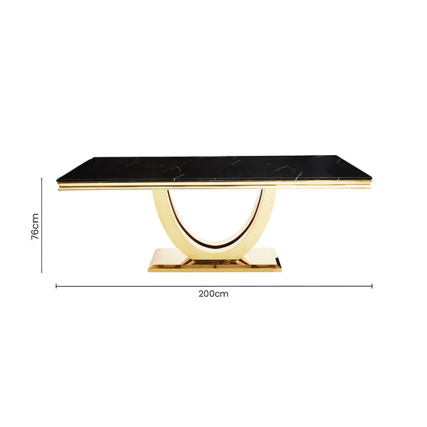 Moda Black Marble Effect Rectangular Dining Table with Gold Finish Base