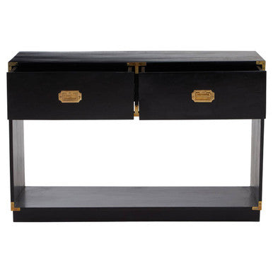 Black Mango Wood 2-Drawer Console Table with Gold-Tone Handles | Sarter