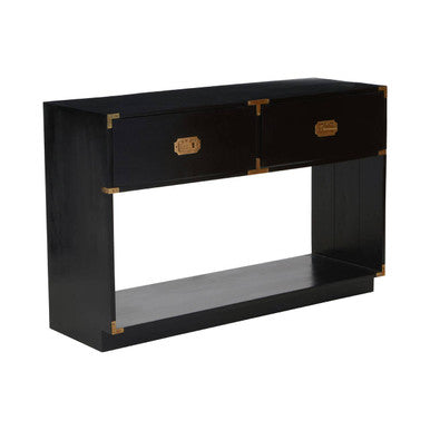 Black Mango Wood 2-Drawer Console Table with Gold-Tone Handles | Sarter