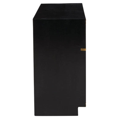 Black Mango Wood 2-Drawer Console Table with Gold-Tone Handles | Sarter