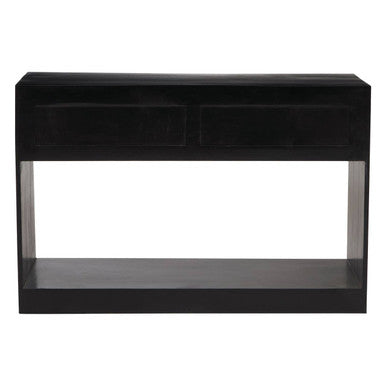Black Mango Wood 2-Drawer Console Table with Gold-Tone Handles | Sarter