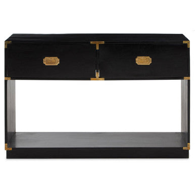 Black Mango Wood 2-Drawer Console Table with Gold-Tone Handles | Sarter