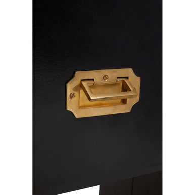 Black Mango Wood 2-Drawer Console Table with Gold-Tone Handles | Sarter