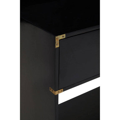 Black Mango Wood 2-Drawer Console Table with Gold-Tone Handles | Sarter