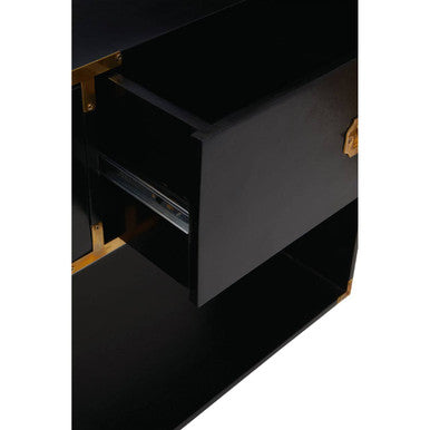 Black Mango Wood 2-Drawer Console Table with Gold-Tone Handles | Sarter