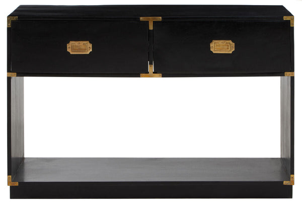 Black Mango Wood 2-Drawer Console Table with Gold-Tone Handles | Sarter