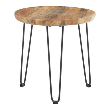 Natural Mango Wood Small Side Table with Black Iron Legs | Boho