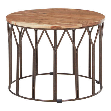 Boho Natural Acacia Wood and Metal Round Coffee Table