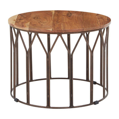 Boho Natural Acacia Wood and Metal Round Coffee Table