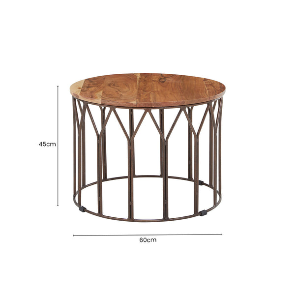 Boho Natural Acacia Wood and Metal Round Coffee Table