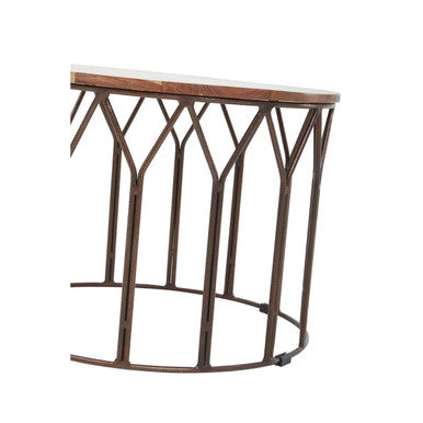 Boho Natural Acacia Wood and Metal Round Coffee Table