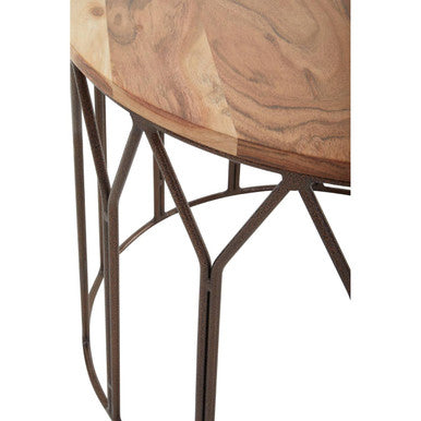 Boho Natural Acacia Wood and Metal Round Coffee Table