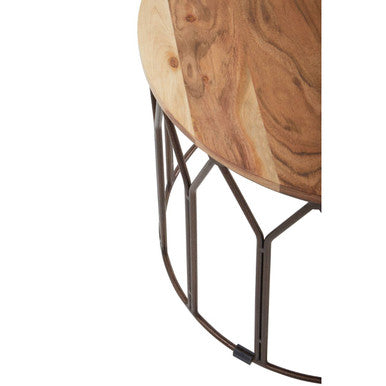 Boho Natural Acacia Wood and Metal Round Coffee Table