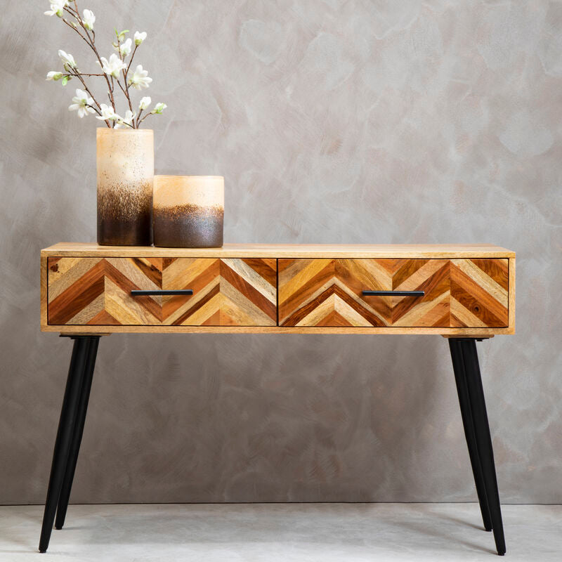 Boho Natural Mango Wood 2 Drawer Console Table