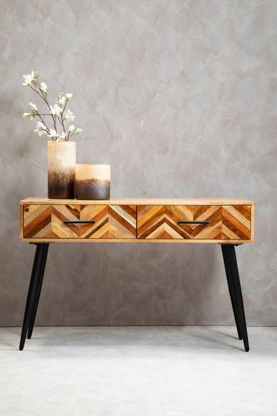 Boho Natural Mango Wood 2 Drawer Console Table