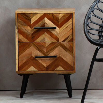 Boho Natural Mango Wood 2 Drawer Bedside Table