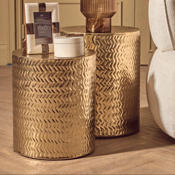Templar Gold Finish Set of 2 Side Tables and Stools
