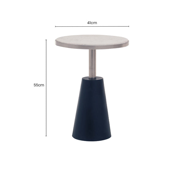 Templar White Marble Round Side Table with Black Metal Base