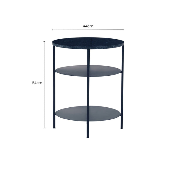 Templar Black Marble 3 Tier Round Side Table