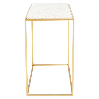 Gold Finish Metal Console Table with White Marble Rectangular Top | Templar