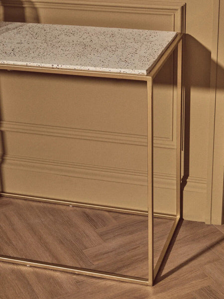 Gold Finish Metal Console Table with White Marble Rectangular Top | Templar