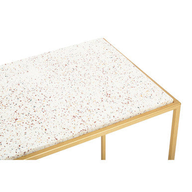 Gold Finish Metal Console Table with White Marble Rectangular Top | Templar