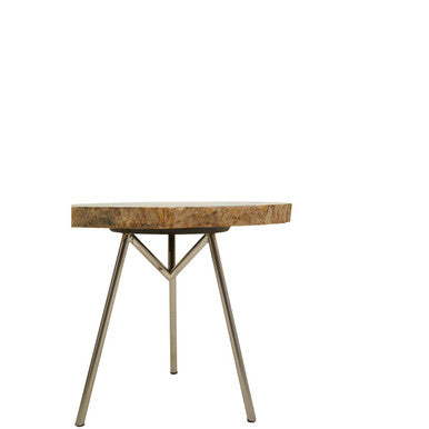 Natural Medium Rustic Petrified Wood Top Side Table with Silver Finish Metal Frame | Relic