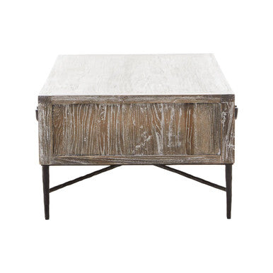 Dark Mud Grey Recycled Elm Wood Coffee Table with Two Storage Drawers and Metal Frame | Milan