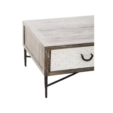 Dark Mud Grey Recycled Elm Wood Coffee Table with Two Storage Drawers and Metal Frame | Milan