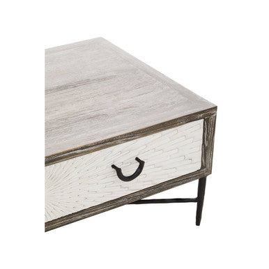 Dark Mud Grey Recycled Elm Wood Coffee Table with Two Storage Drawers and Metal Frame | Milan