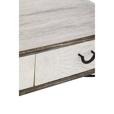 Dark Mud Grey Recycled Elm Wood Coffee Table with Two Storage Drawers and Metal Frame | Milan
