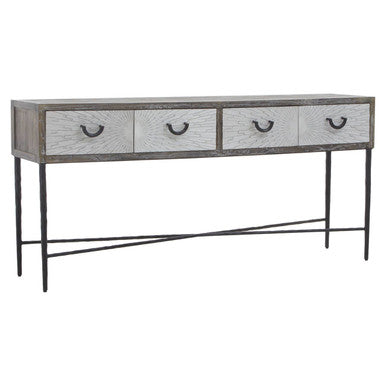 Milan Grey Recycled Elm Wood 4 Drawer Console Table