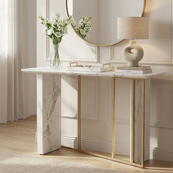 Vieste White Marble Effect Console Table