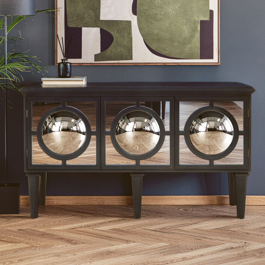 Telese Black Finish Mirrored Sideboard