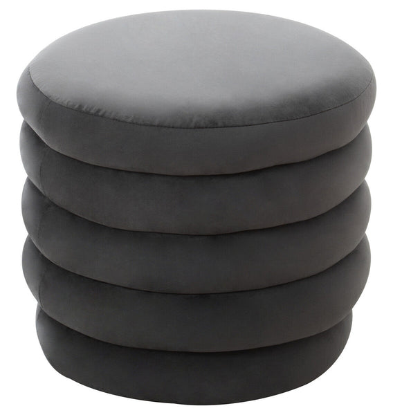 Graphite Velvet Round Footstool | Helen