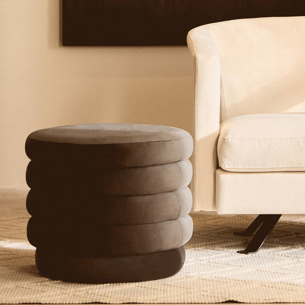 Graphite Velvet Round Footstool | Helen