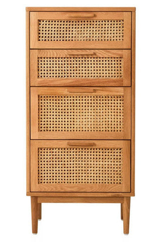 Lyon Rattan and Oak Wood Chest of Four Drawers