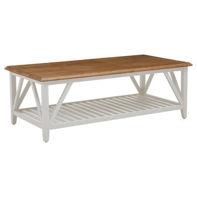 Brown Natural Oak and Birch Wood Rectangular Coffee Table with White Frame | Parkside