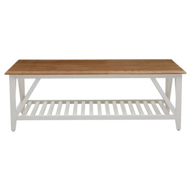 Brown Natural Oak and Birch Wood Rectangular Coffee Table with White Frame | Parkside