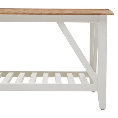 Brown Natural Oak and Birch Wood Rectangular Coffee Table with White Frame | Parkside