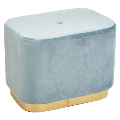 Hartford Blue Velvet and Matte Gold Rectangular Pouffe