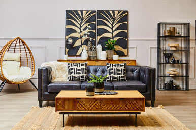 King Three Seater Modern Chesterfield Black Leather Sofa