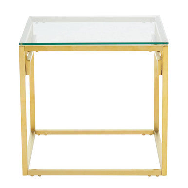 Allure Gold Finish Side Table with Tempered Glass Top
