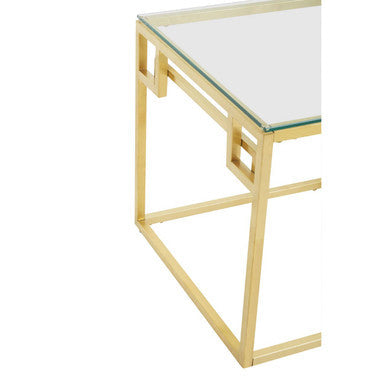 Allure Gold Finish Side Table with Tempered Glass Top