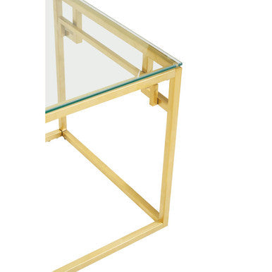 Allure Gold Finish Side Table with Tempered Glass Top