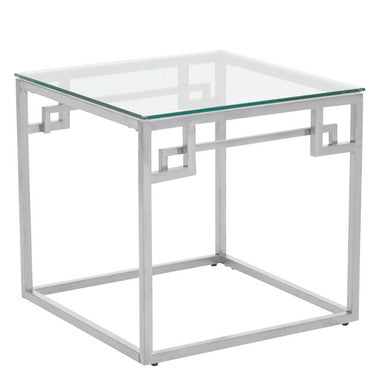 Allure Silver Finish Side Table with Tempered Glass Top